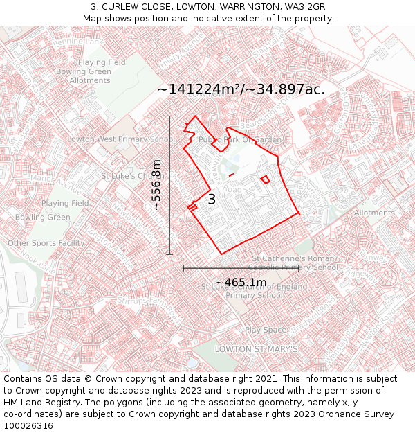 3, CURLEW CLOSE, LOWTON, WARRINGTON, WA3 2GR: Plot and title map
