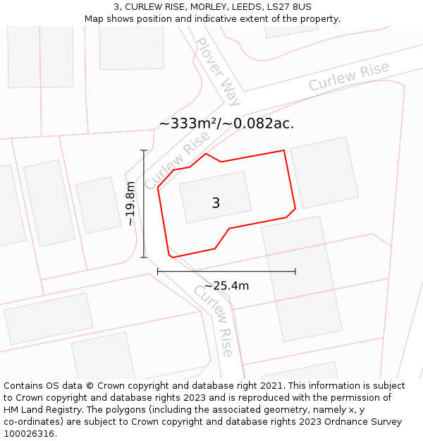 3, CURLEW RISE, MORLEY, LEEDS, LS27 8US: Plot and title map