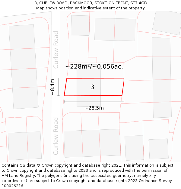 3, CURLEW ROAD, PACKMOOR, STOKE-ON-TRENT, ST7 4GD: Plot and title map