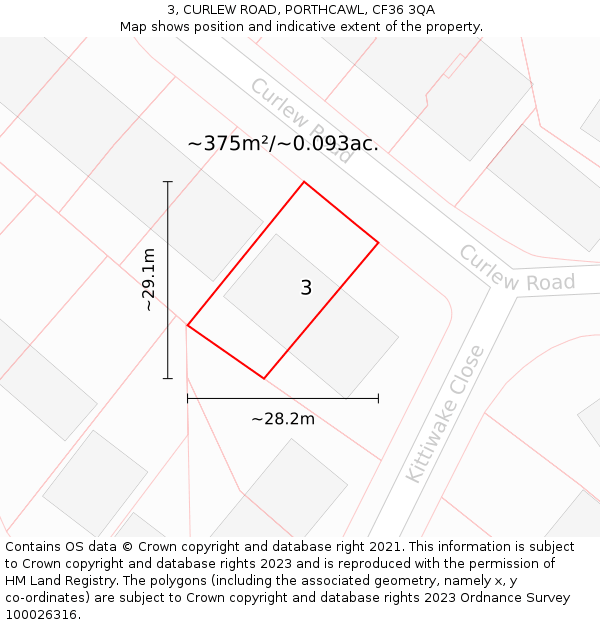 3, CURLEW ROAD, PORTHCAWL, CF36 3QA: Plot and title map