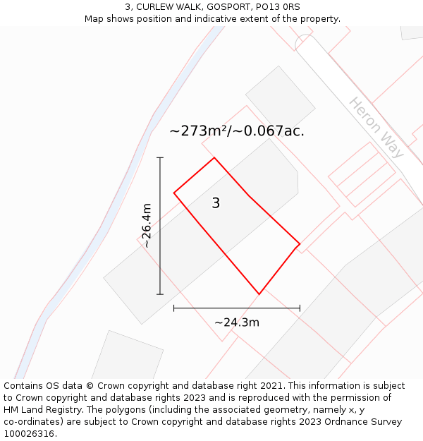 3, CURLEW WALK, GOSPORT, PO13 0RS: Plot and title map