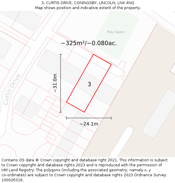 3, CURTIS DRIVE, CONINGSBY, LINCOLN, LN4 4NQ: Plot and title map