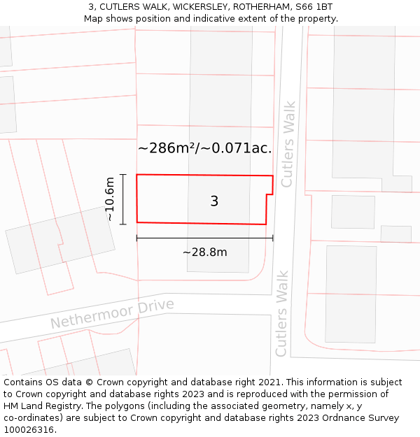 3, CUTLERS WALK, WICKERSLEY, ROTHERHAM, S66 1BT: Plot and title map