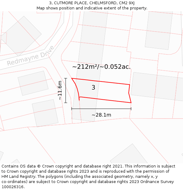 3, CUTMORE PLACE, CHELMSFORD, CM2 9XJ: Plot and title map