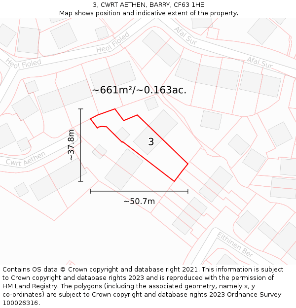 3, CWRT AETHEN, BARRY, CF63 1HE: Plot and title map