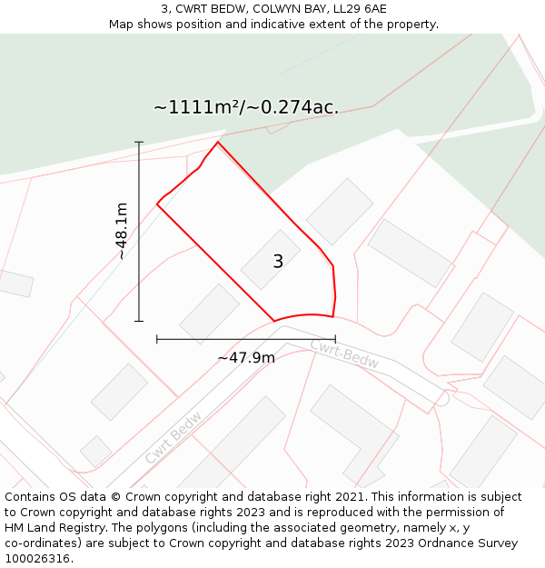 3, CWRT BEDW, COLWYN BAY, LL29 6AE: Plot and title map