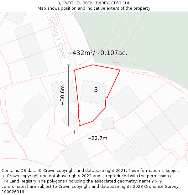 3, CWRT LEUBREN, BARRY, CF63 1HH: Plot and title map