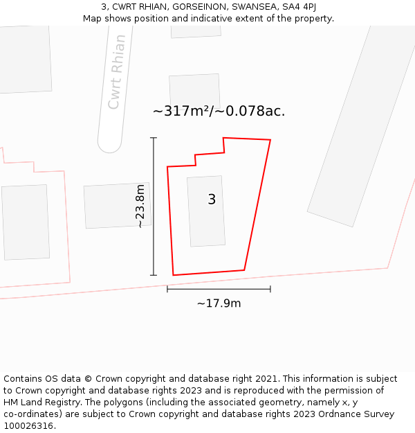 3, CWRT RHIAN, GORSEINON, SWANSEA, SA4 4PJ: Plot and title map