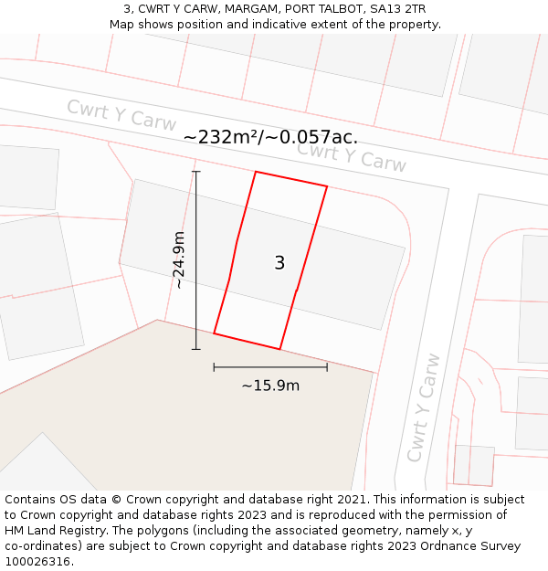 3, CWRT Y CARW, MARGAM, PORT TALBOT, SA13 2TR: Plot and title map