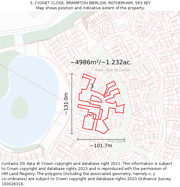 3, CYGNET CLOSE, BRAMPTON BIERLOW, ROTHERHAM, S63 6EY: Plot and title map