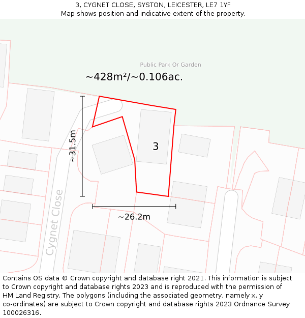3, CYGNET CLOSE, SYSTON, LEICESTER, LE7 1YF: Plot and title map