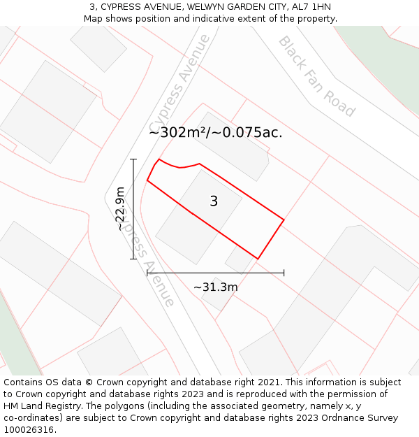 3, CYPRESS AVENUE, WELWYN GARDEN CITY, AL7 1HN: Plot and title map