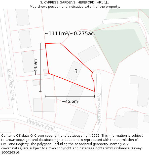 3, CYPRESS GARDENS, HEREFORD, HR1 1JU: Plot and title map