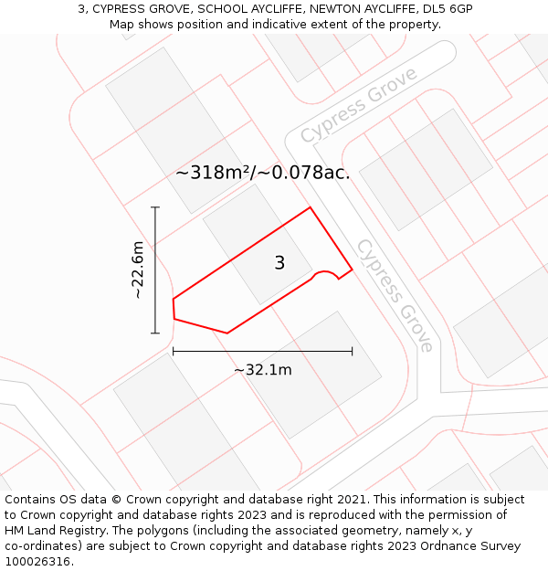 3, CYPRESS GROVE, SCHOOL AYCLIFFE, NEWTON AYCLIFFE, DL5 6GP: Plot and title map