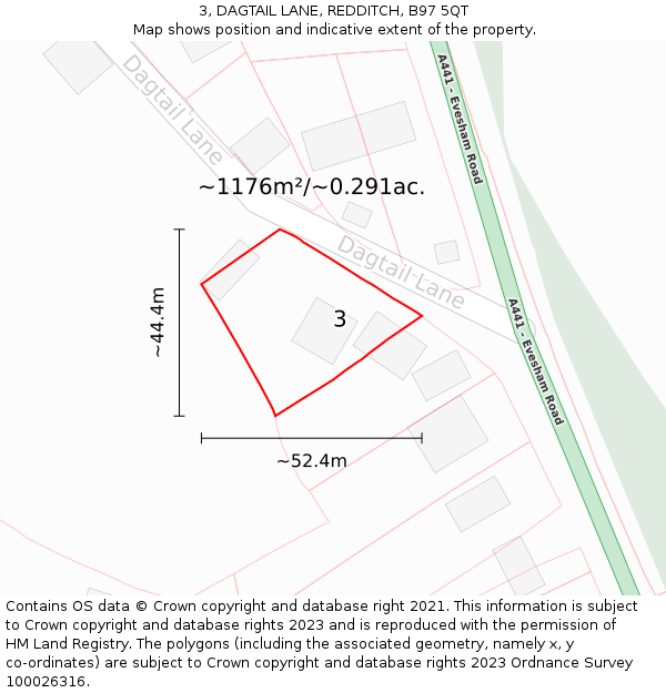 3, DAGTAIL LANE, REDDITCH, B97 5QT: Plot and title map