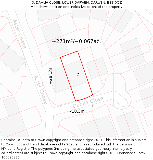 3, DAHLIA CLOSE, LOWER DARWEN, DARWEN, BB3 0QZ: Plot and title map