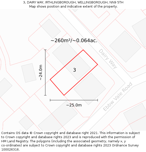 3, DAIRY WAY, IRTHLINGBOROUGH, WELLINGBOROUGH, NN9 5TH: Plot and title map