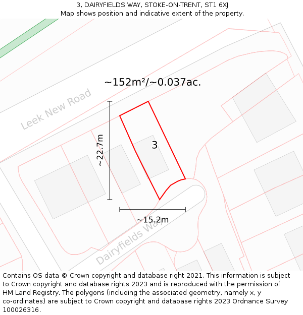 3, DAIRYFIELDS WAY, STOKE-ON-TRENT, ST1 6XJ: Plot and title map