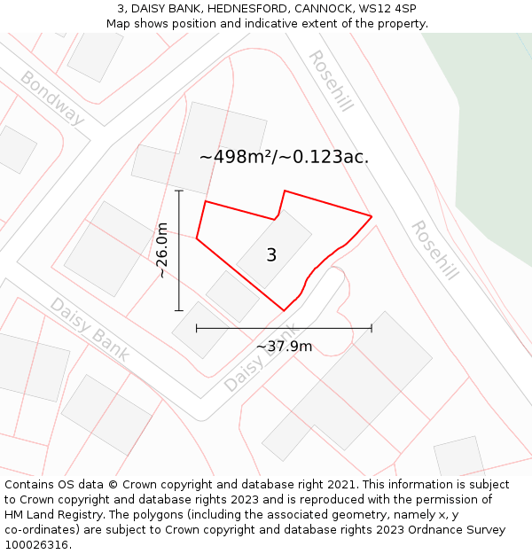 3, DAISY BANK, HEDNESFORD, CANNOCK, WS12 4SP: Plot and title map