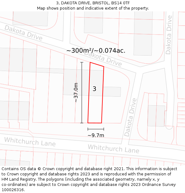 3, DAKOTA DRIVE, BRISTOL, BS14 0TF: Plot and title map