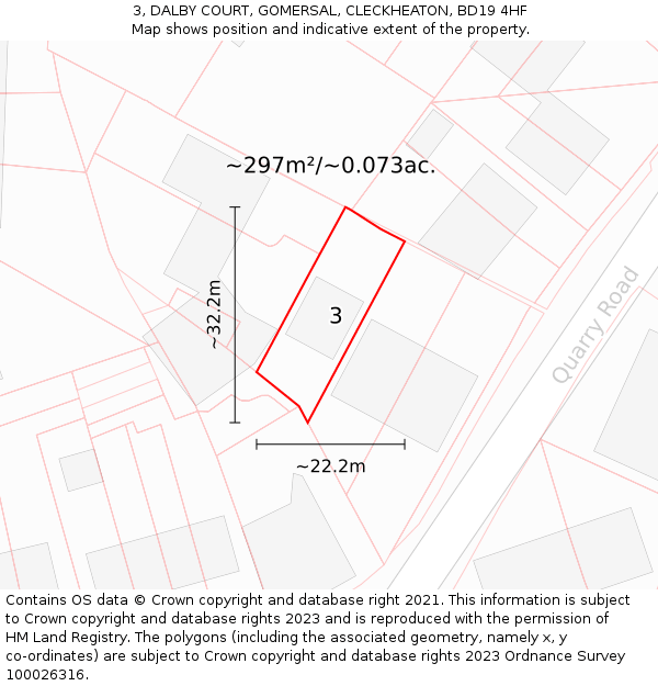 3, DALBY COURT, GOMERSAL, CLECKHEATON, BD19 4HF: Plot and title map