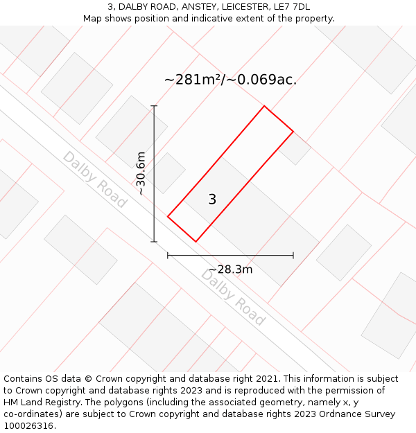 3, DALBY ROAD, ANSTEY, LEICESTER, LE7 7DL: Plot and title map