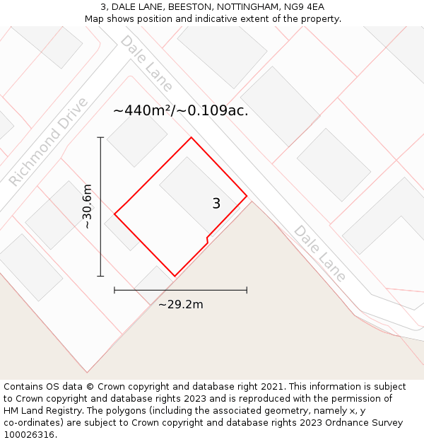 3, DALE LANE, BEESTON, NOTTINGHAM, NG9 4EA: Plot and title map