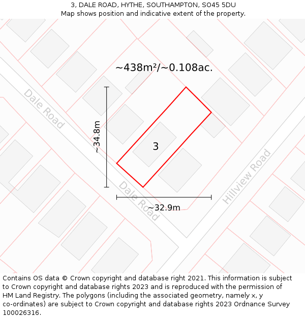 3, DALE ROAD, HYTHE, SOUTHAMPTON, SO45 5DU: Plot and title map