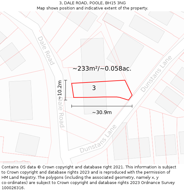 3, DALE ROAD, POOLE, BH15 3NG: Plot and title map