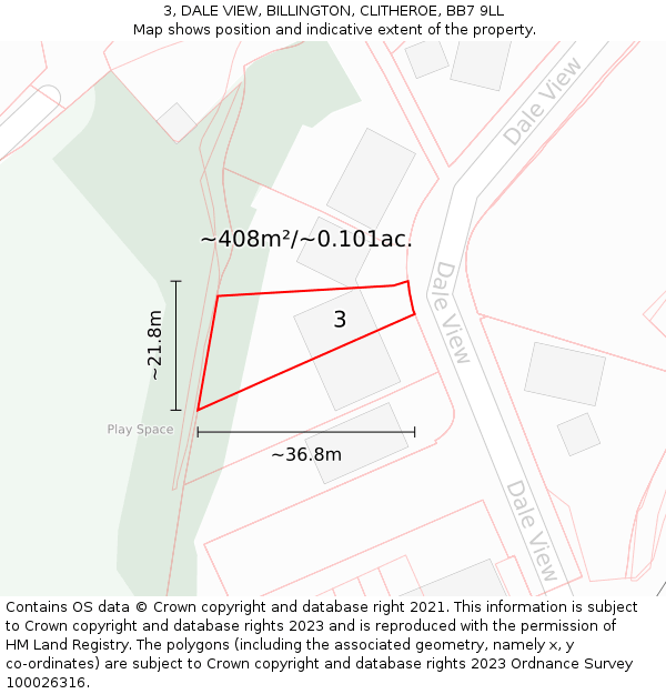 3, DALE VIEW, BILLINGTON, CLITHEROE, BB7 9LL: Plot and title map