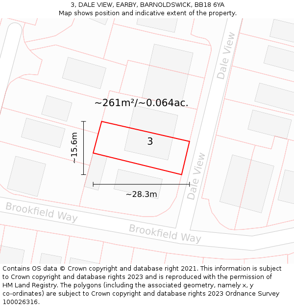 3, DALE VIEW, EARBY, BARNOLDSWICK, BB18 6YA: Plot and title map