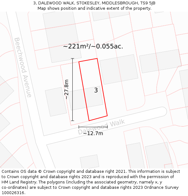 3, DALEWOOD WALK, STOKESLEY, MIDDLESBROUGH, TS9 5JB: Plot and title map