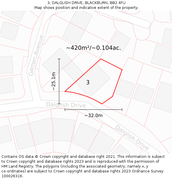 3, DALGLISH DRIVE, BLACKBURN, BB2 4FU: Plot and title map