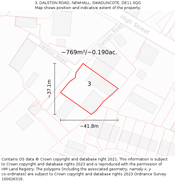 3, DALSTON ROAD, NEWHALL, SWADLINCOTE, DE11 0QG: Plot and title map