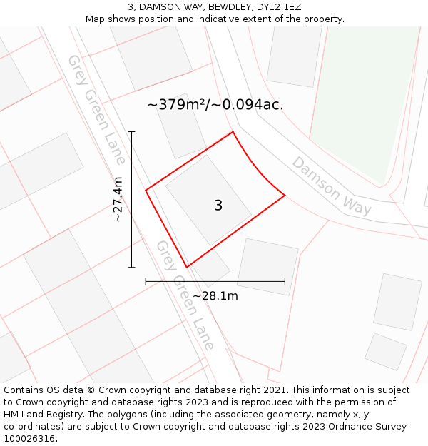 3, DAMSON WAY, BEWDLEY, DY12 1EZ: Plot and title map