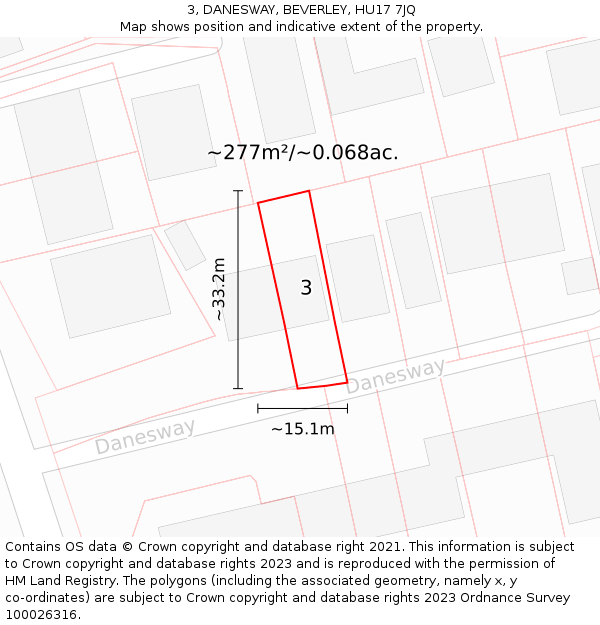 3, DANESWAY, BEVERLEY, HU17 7JQ: Plot and title map