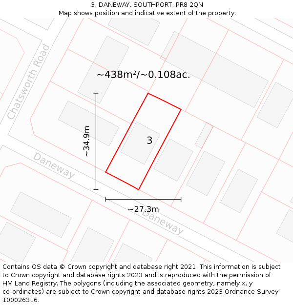 3, DANEWAY, SOUTHPORT, PR8 2QN: Plot and title map