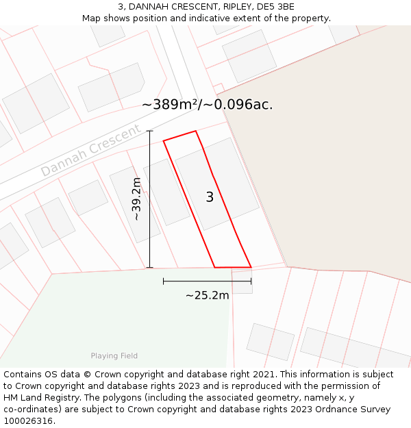 3, DANNAH CRESCENT, RIPLEY, DE5 3BE: Plot and title map