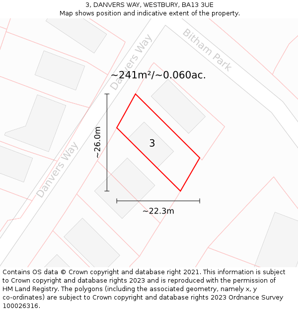 3, DANVERS WAY, WESTBURY, BA13 3UE: Plot and title map