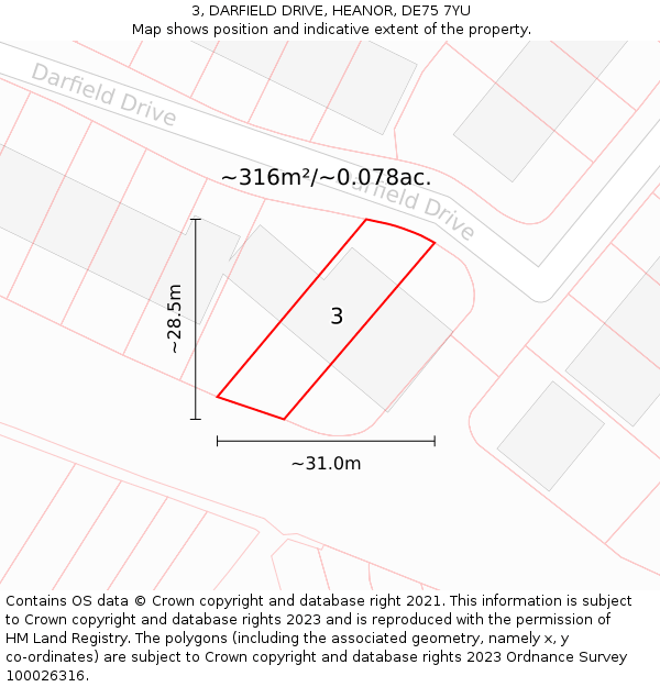 3, DARFIELD DRIVE, HEANOR, DE75 7YU: Plot and title map