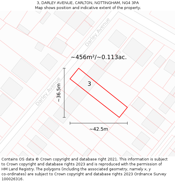 3, DARLEY AVENUE, CARLTON, NOTTINGHAM, NG4 3PA: Plot and title map