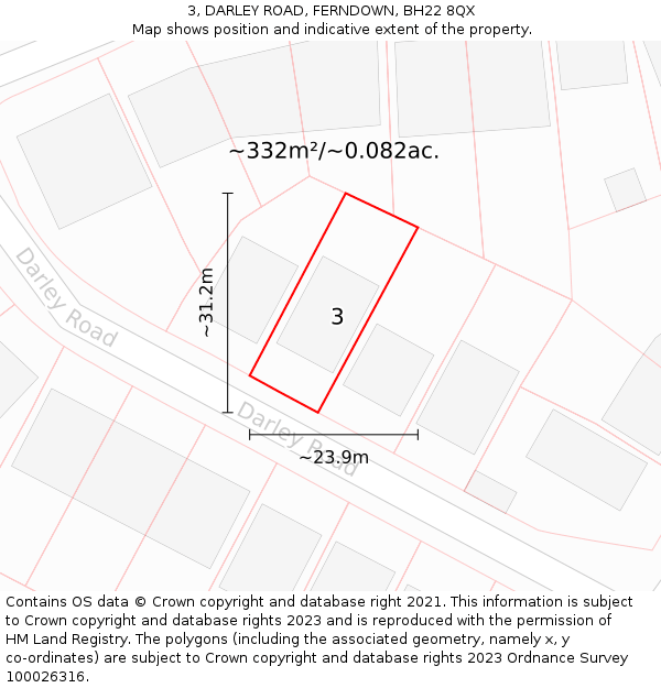 3, DARLEY ROAD, FERNDOWN, BH22 8QX: Plot and title map