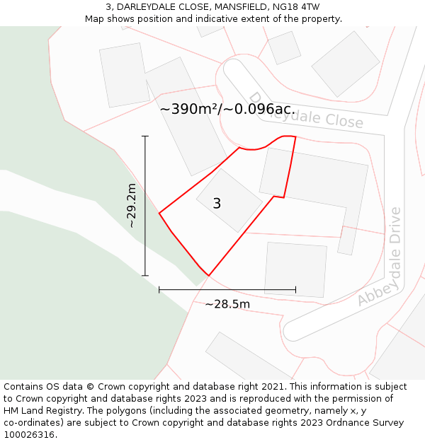 3, DARLEYDALE CLOSE, MANSFIELD, NG18 4TW: Plot and title map