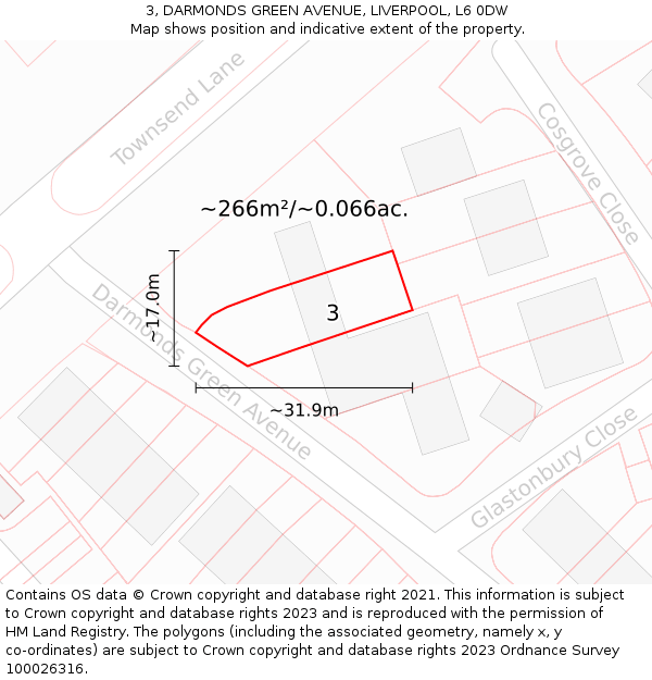 3, DARMONDS GREEN AVENUE, LIVERPOOL, L6 0DW: Plot and title map