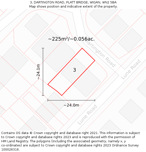 3, DARTINGTON ROAD, PLATT BRIDGE, WIGAN, WN2 5BA: Plot and title map