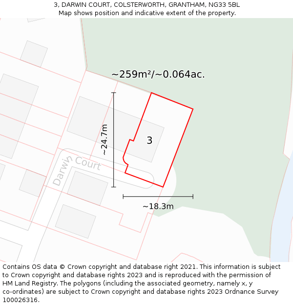 3, DARWIN COURT, COLSTERWORTH, GRANTHAM, NG33 5BL: Plot and title map