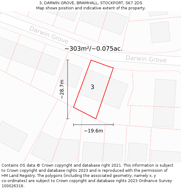 3, DARWIN GROVE, BRAMHALL, STOCKPORT, SK7 2DS: Plot and title map