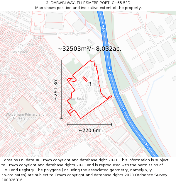 3, DARWIN WAY, ELLESMERE PORT, CH65 5FD: Plot and title map