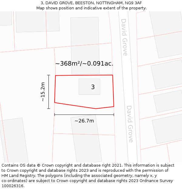 3, DAVID GROVE, BEESTON, NOTTINGHAM, NG9 3AF: Plot and title map