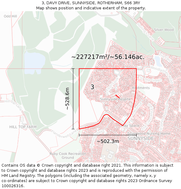 3, DAVY DRIVE, SUNNYSIDE, ROTHERHAM, S66 3RY: Plot and title map